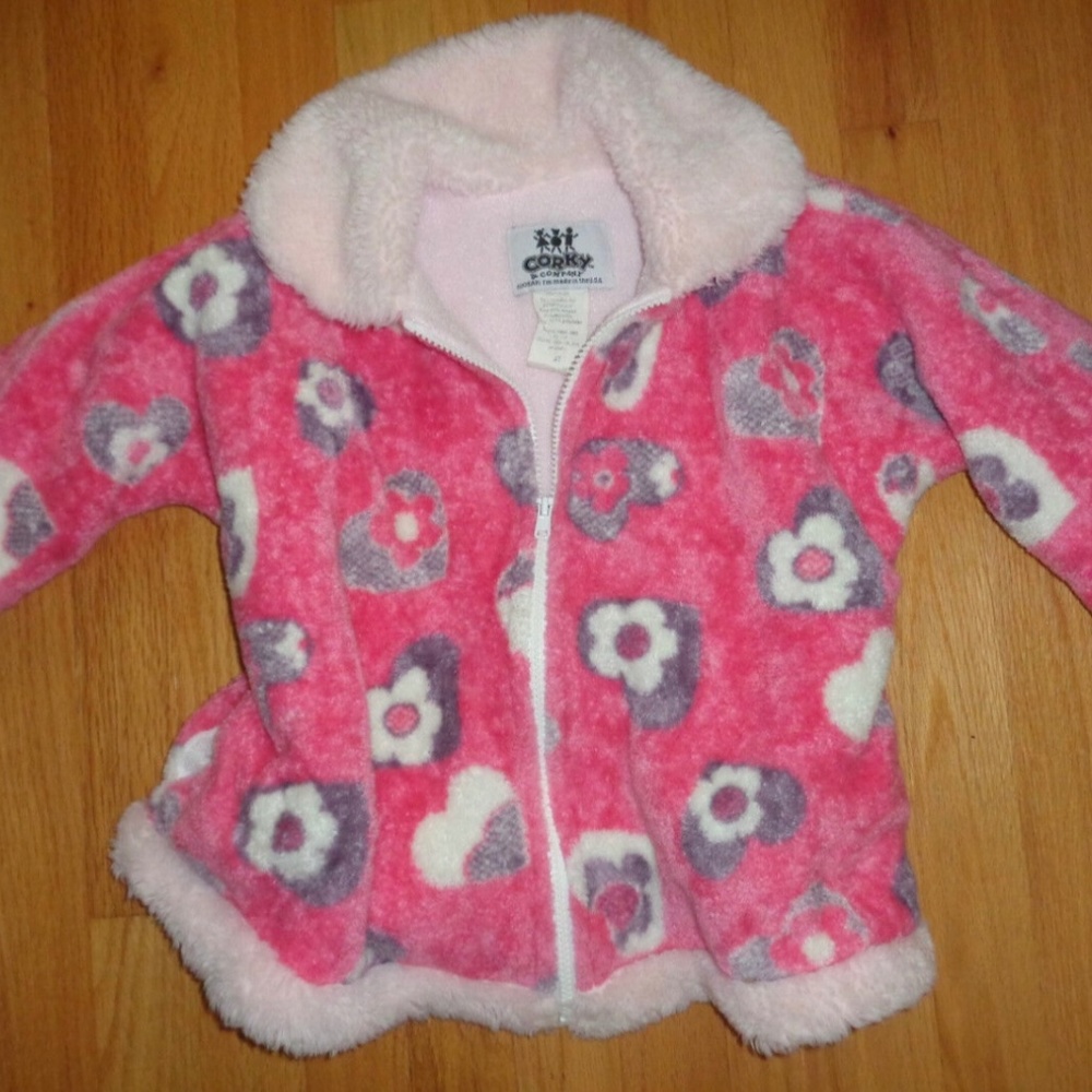Corky & Co. Toddler Girl Flower Fleece Pink Winter Coat Jacket 3T Plush Soft